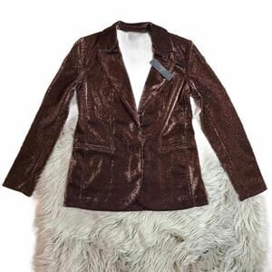 NWT Tahari Bronze Shine One-Button Jacket Blazer Metallic Shimmer Unlined 10
